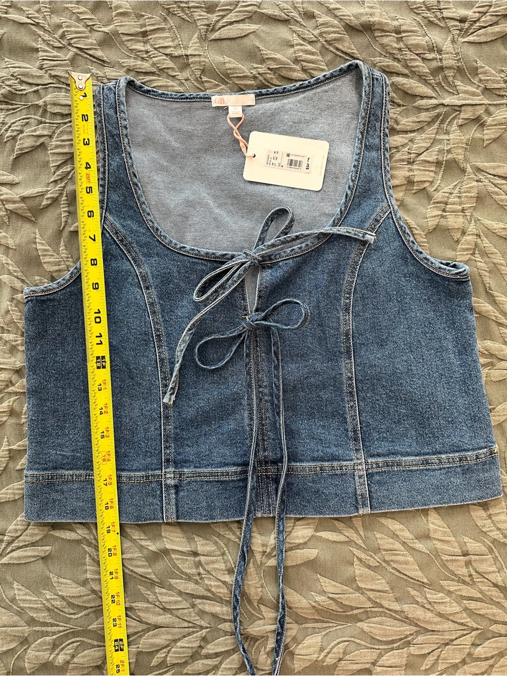 Gianni Bini Dark Blue Denim Lace-Up Crop Top - Picture 3 of 6